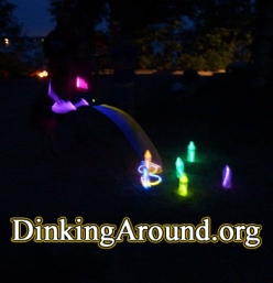 Dollar Store Glow Necklaces, Water Bottles with Water and Glow Sticks. Ring Toss.