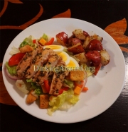 For Recipe Click Here -Tays Greek Chicken Marinade on Salad with tTts Spuddy Buddies