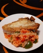 For Recipe Click Here - Parmy Porkies/Piggies on Tomato Piles (Parmesan Pork (Or Chicken) over Delicious Tomato Rice)